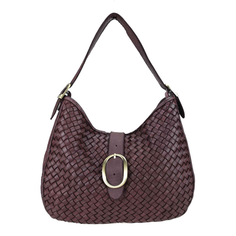 Woven leather bag with buckle