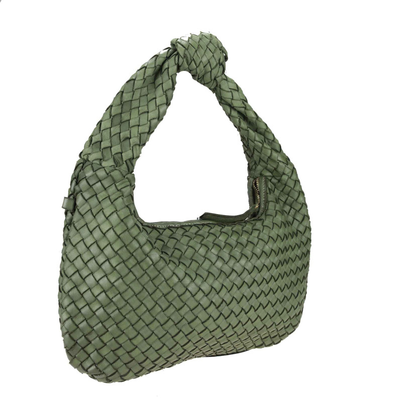 Woven leather bag with knot