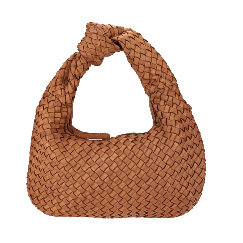 Woven leather bag with knot