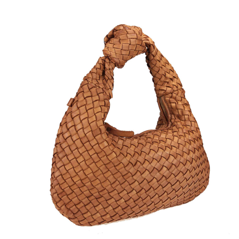 Woven leather bag with knot