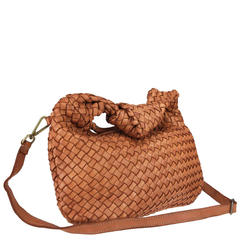 Woven leather bag with knot