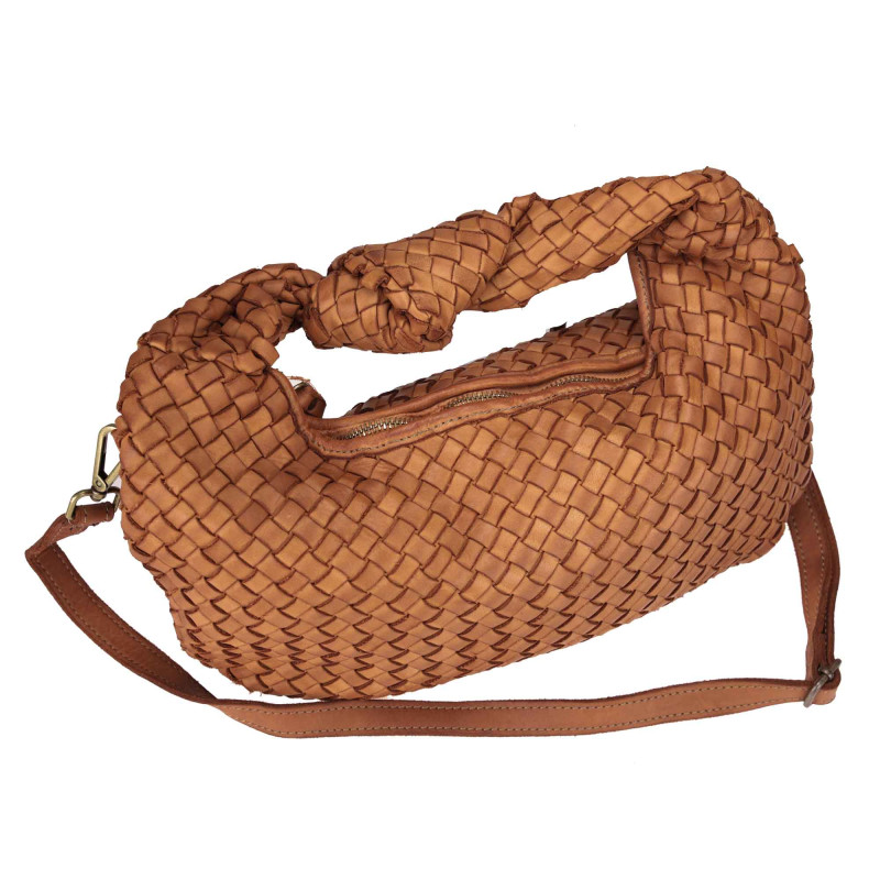 Woven leather bag with knot