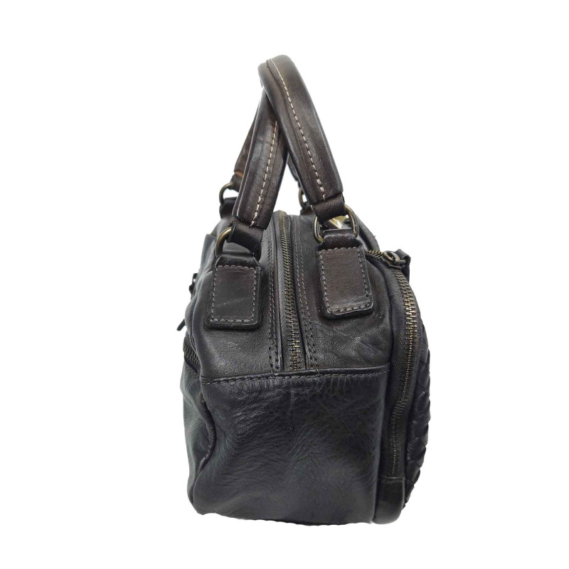 Boston bag in hand-buffered woven leather