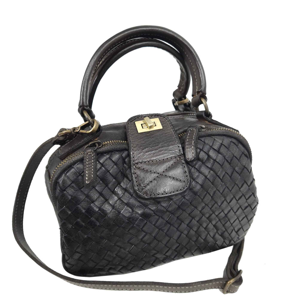 Boston bag in hand-buffered woven leather