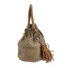 Short shoulder bag in woven leather with worked handle