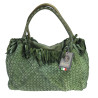 Short shoulder bag in woven leather with worked handle