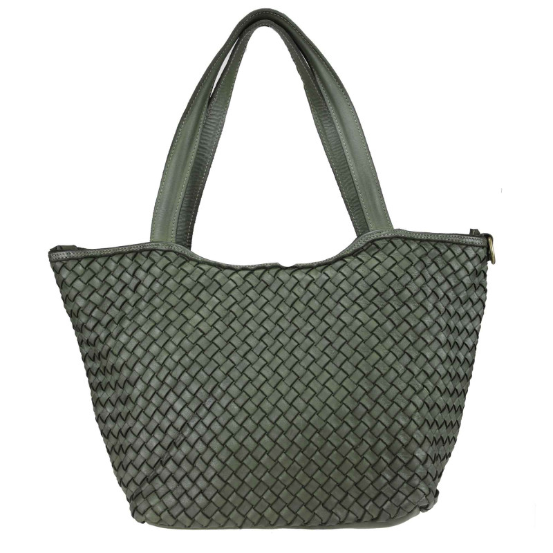 Woven leather shoulder bag with shoulder strap