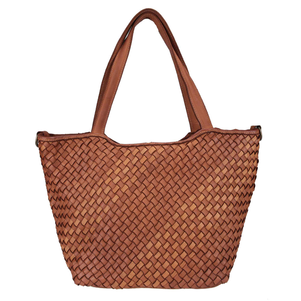 Woven leather shoulder bag with shoulder strap