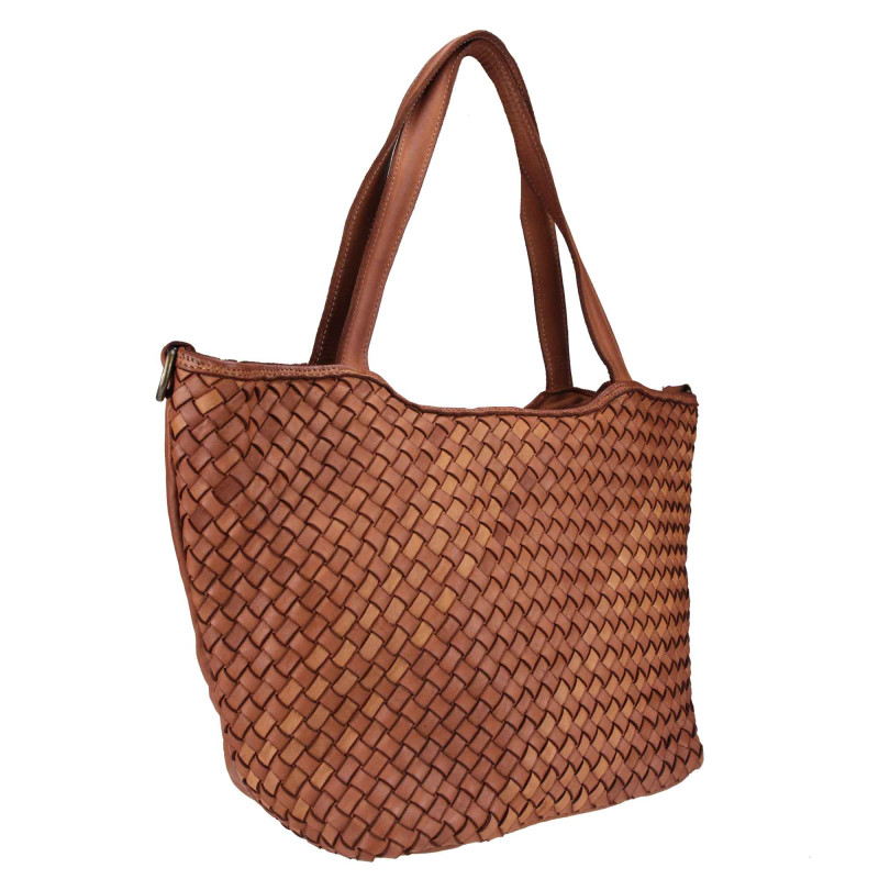 Woven leather shoulder bag with shoulder strap