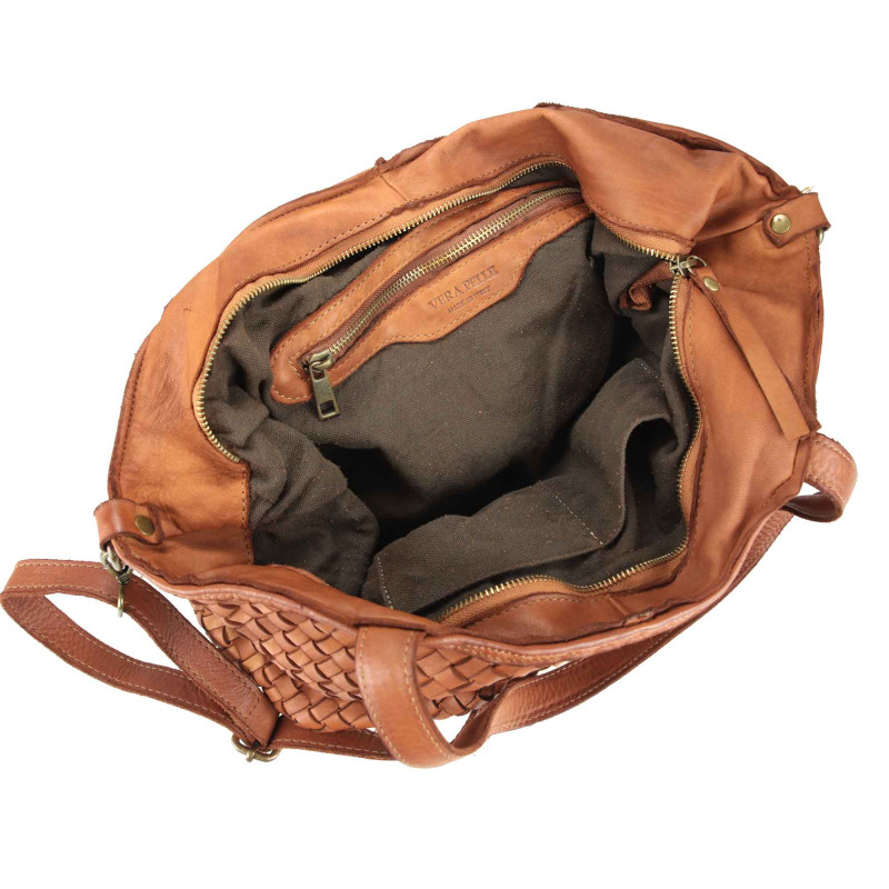 Woven leather shoulder bag with shoulder strap