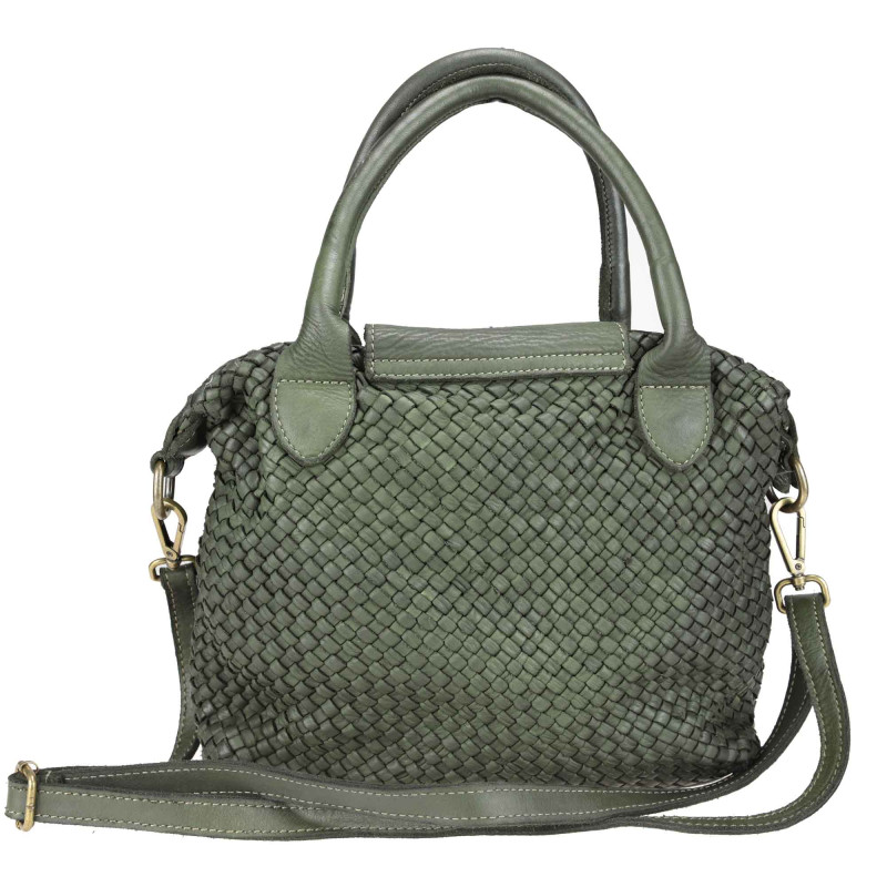 Vintage effect woven leather satchel bag