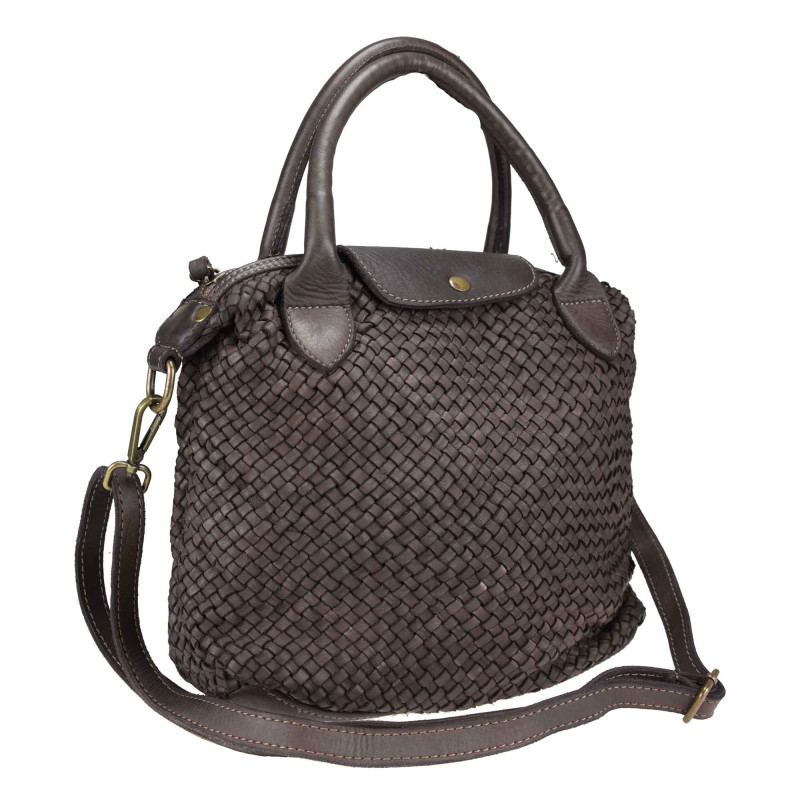 Vintage effect woven leather satchel bag