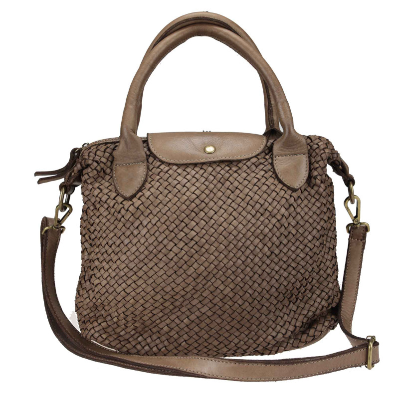 Vintage effect woven leather satchel bag