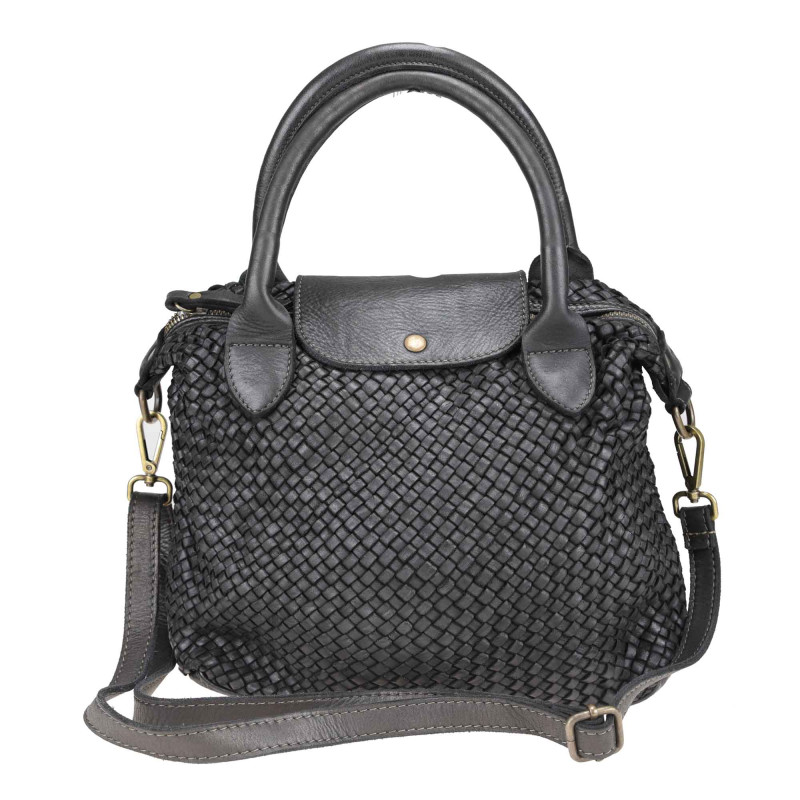 Vintage effect woven leather satchel bag