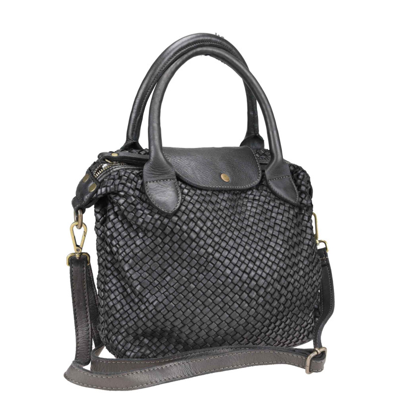 Vintage effect woven leather satchel bag