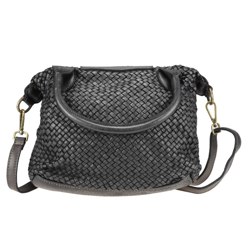 Vintage effect woven leather satchel bag