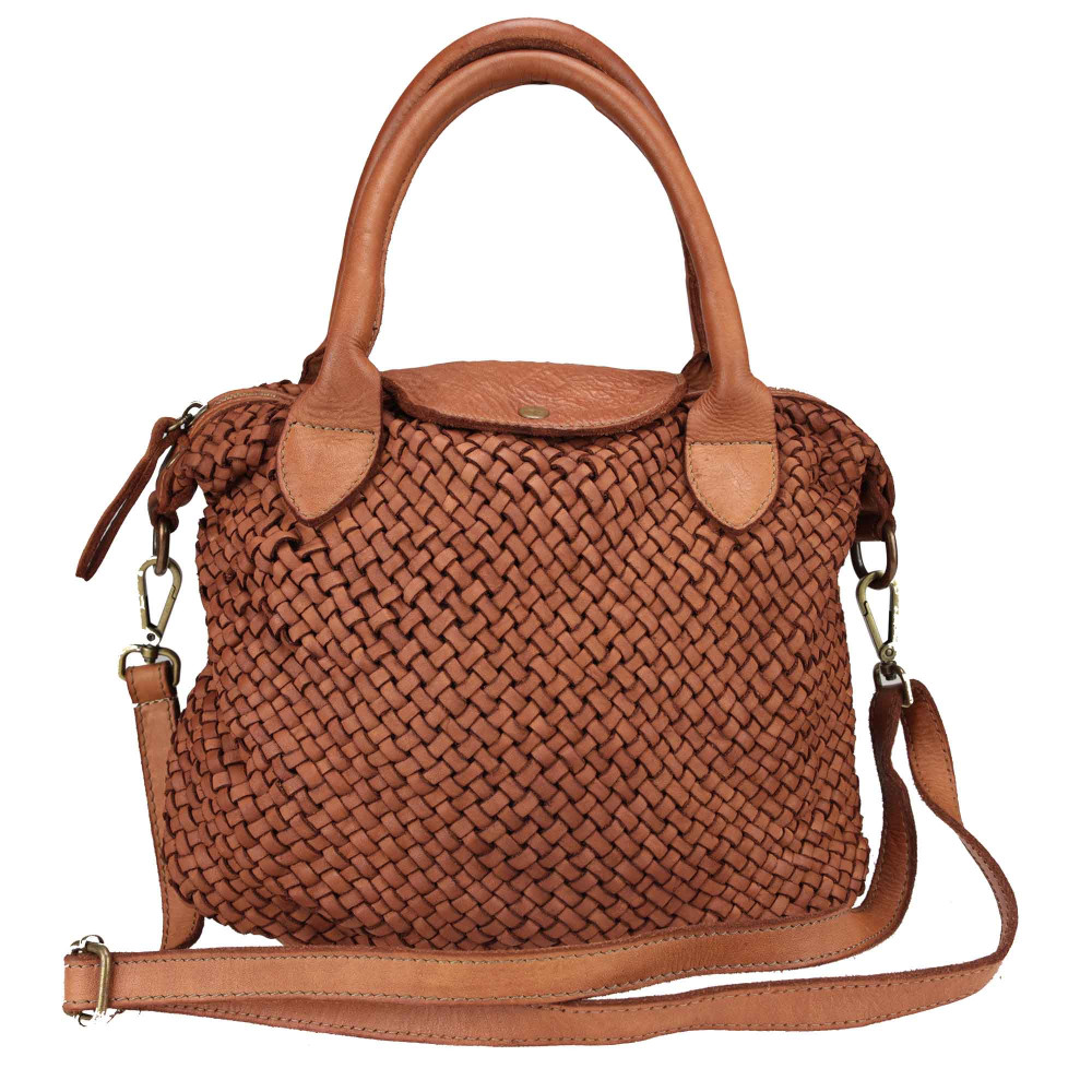 Vintage effect woven leather satchel bag