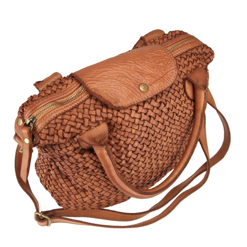 Vintage effect woven leather satchel bag