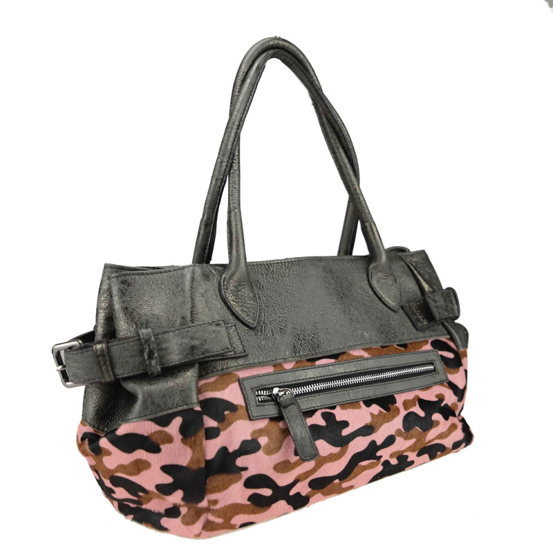 Borsa bauletto in pelle con decoro pony