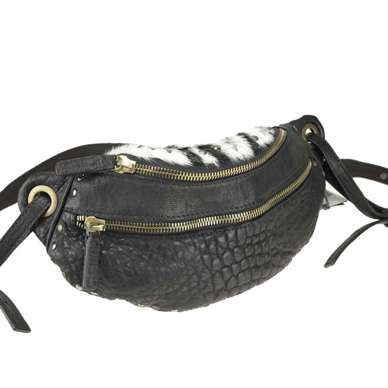 Small leather bum bag with pony decoration