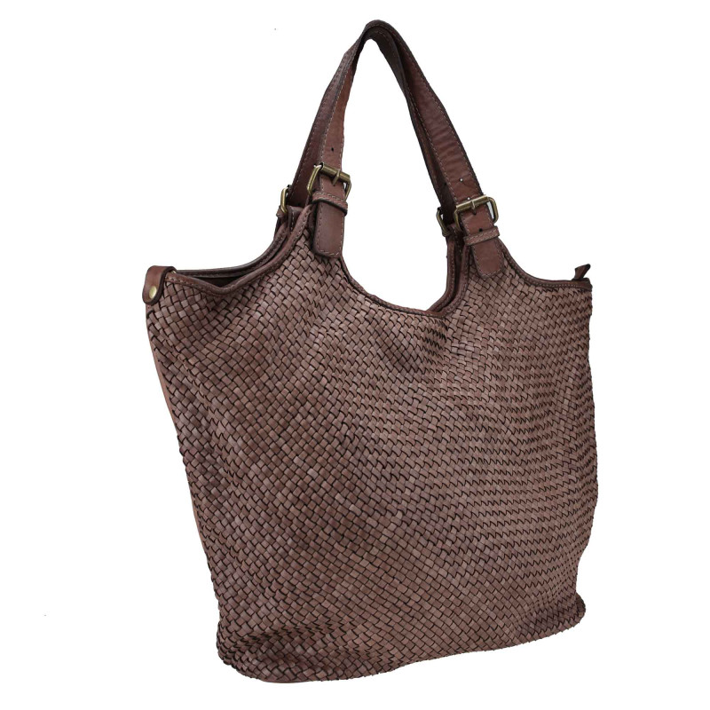 Woven leather Tote bag with shoulder strap