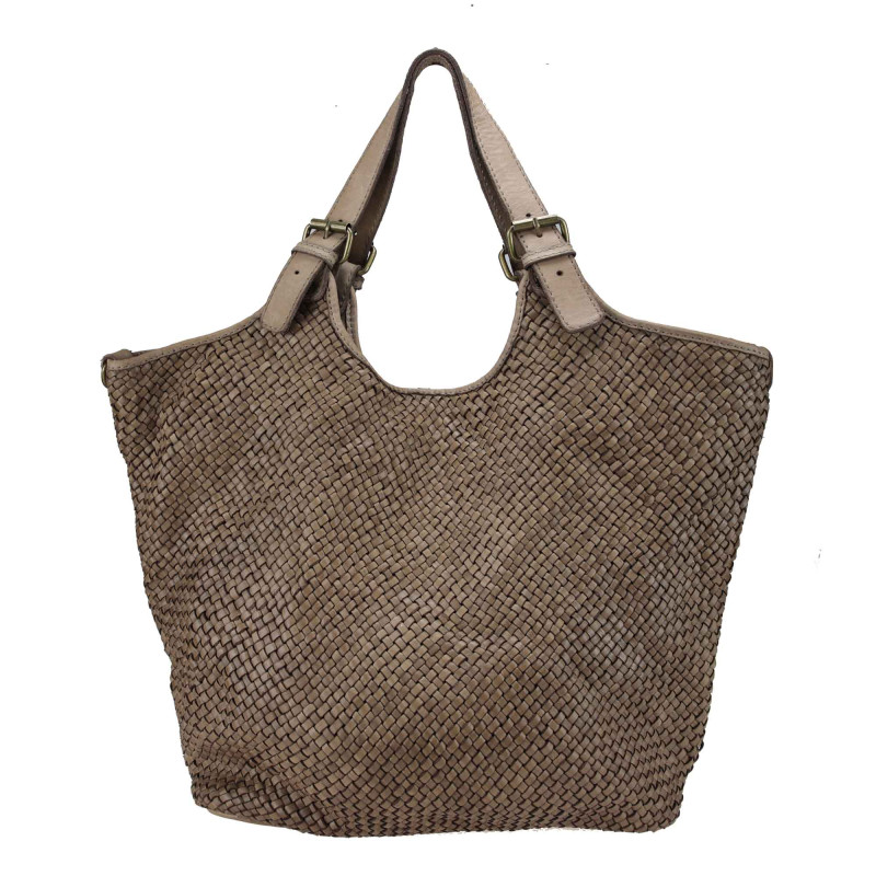 Woven leather Tote bag with shoulder strap