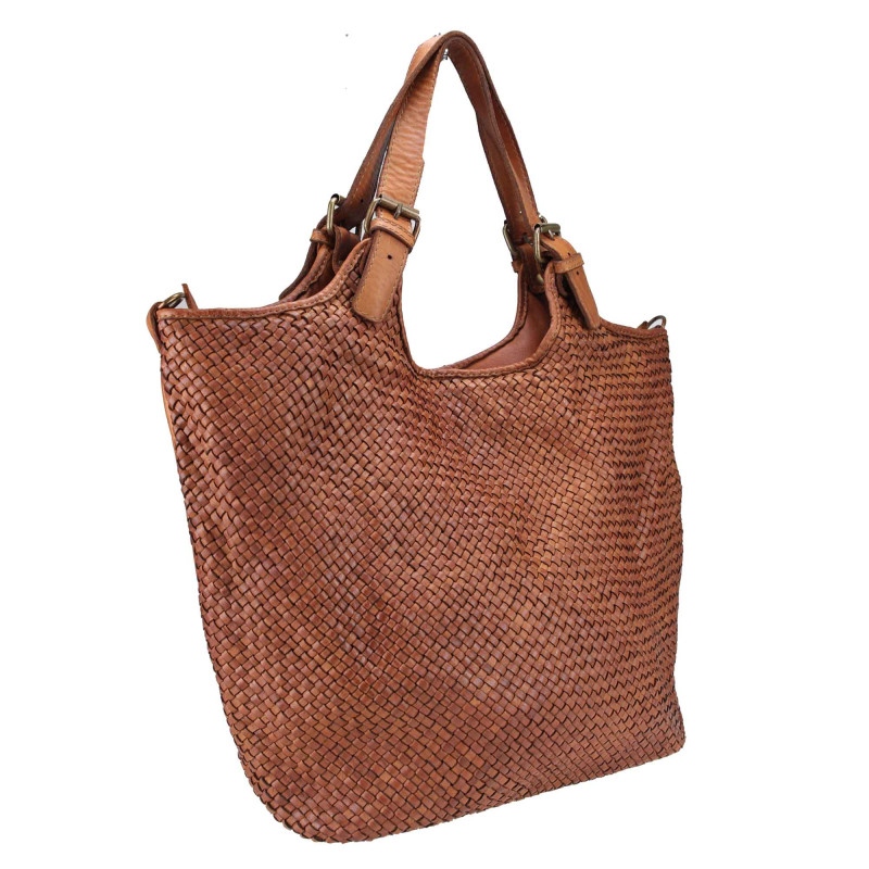 Woven leather Tote bag with shoulder strap