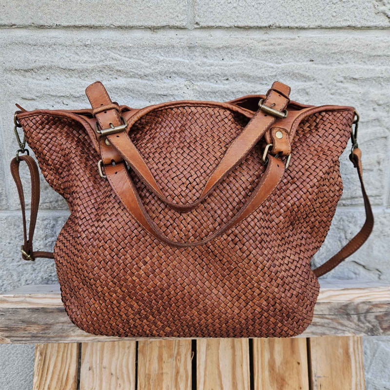 Sac Tote en cuir tressé avec bandoulière