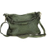 Woven leather bag with shoulder strap and worked handle