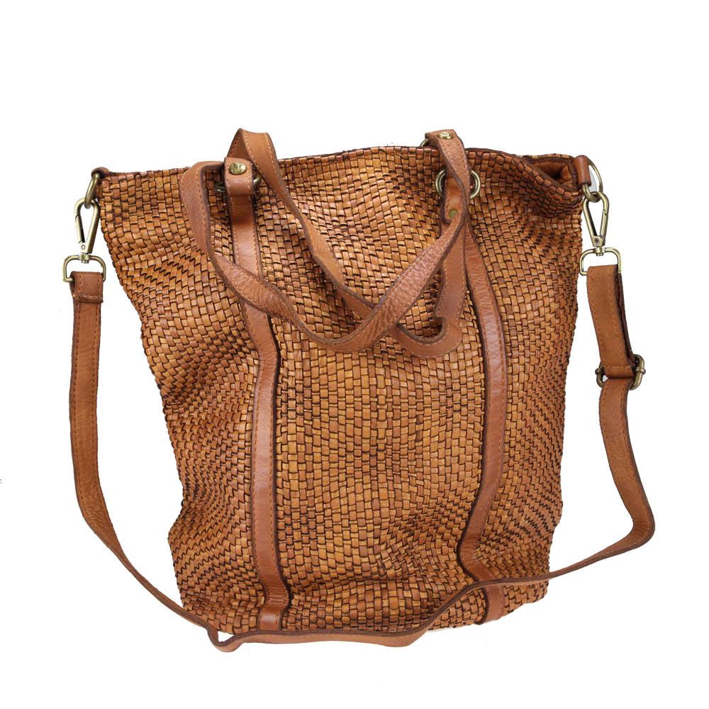 Bolso Shopping en piel trenzada con bandolera ajustable