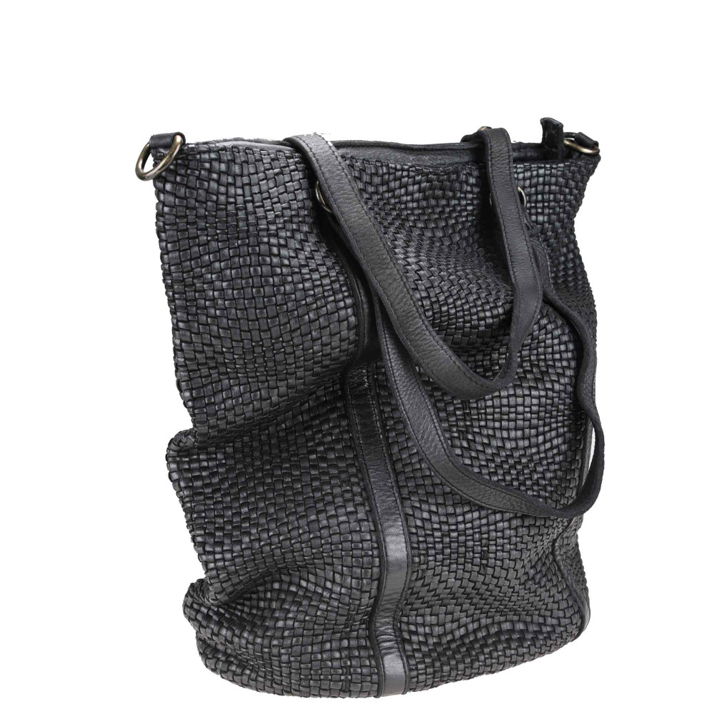 Bolso Shopping en piel trenzada con bandolera ajustable