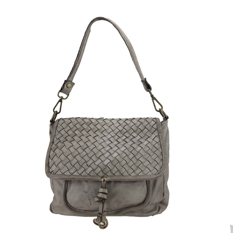 Braided leather shoulder bag