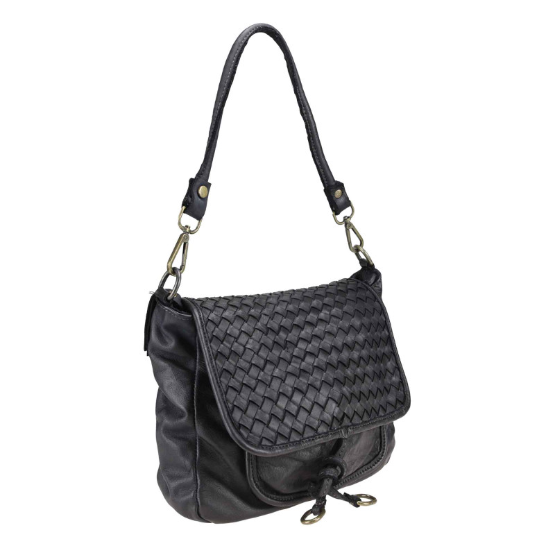 Braided leather shoulder bag