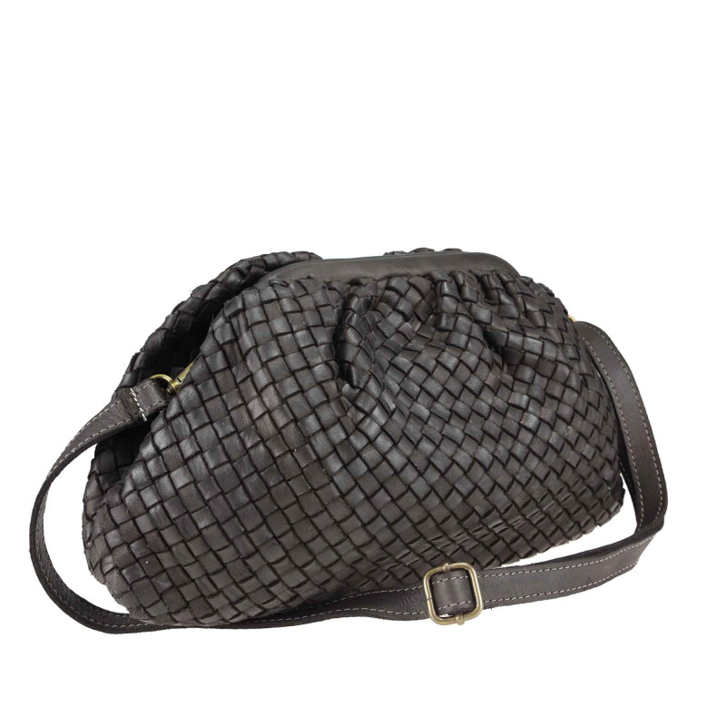 Vintage effect woven leather clutch