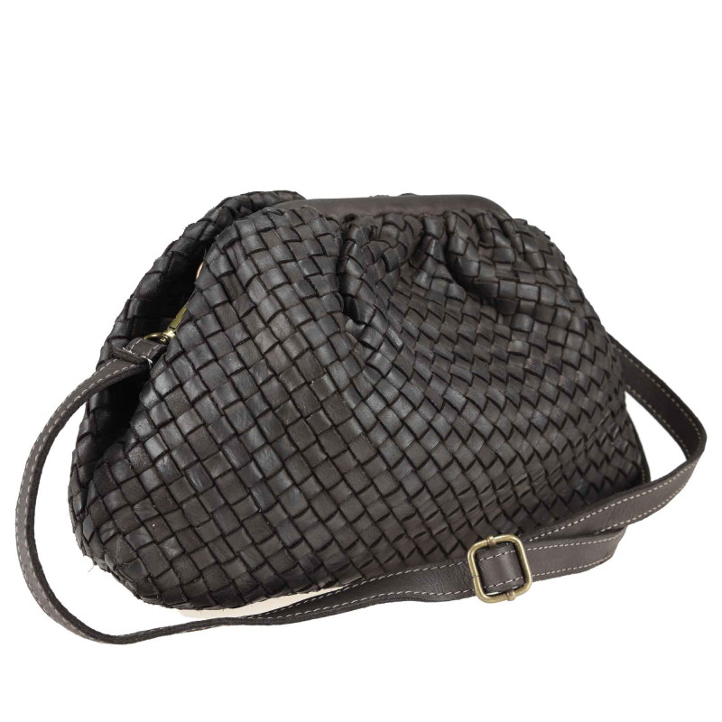 Vintage effect woven leather clutch