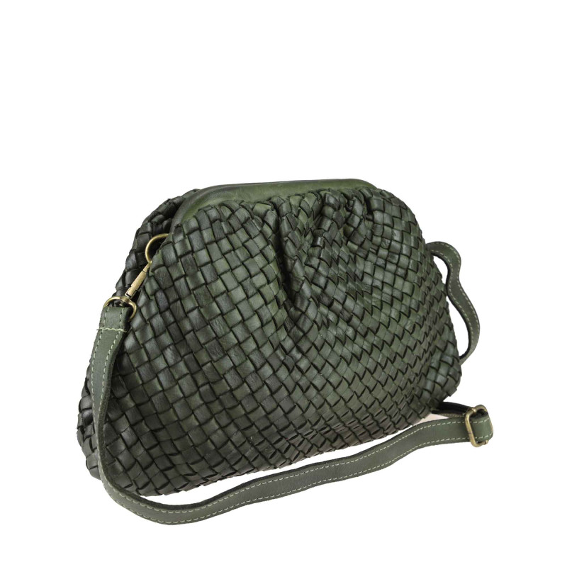 Vintage effect woven leather clutch