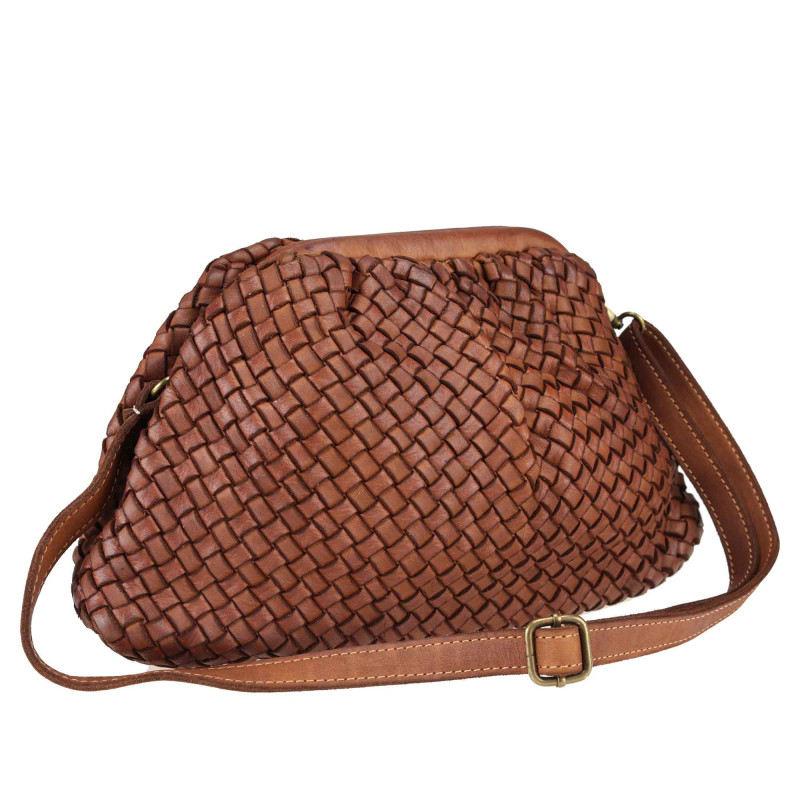 Vintage effect woven leather clutch