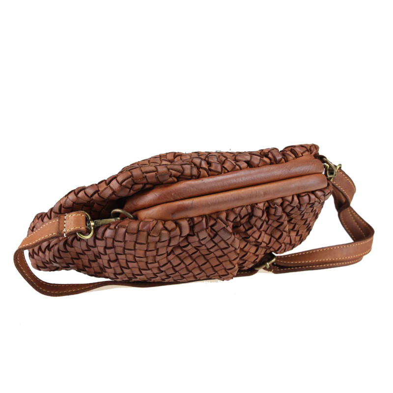 Vintage effect woven leather clutch