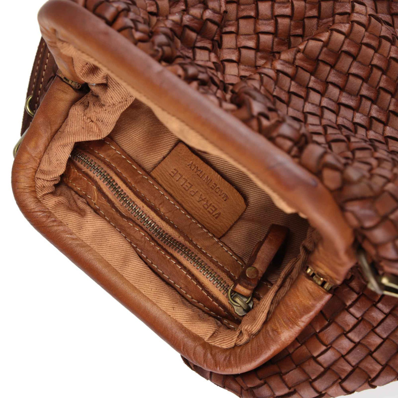 Vintage effect woven leather clutch