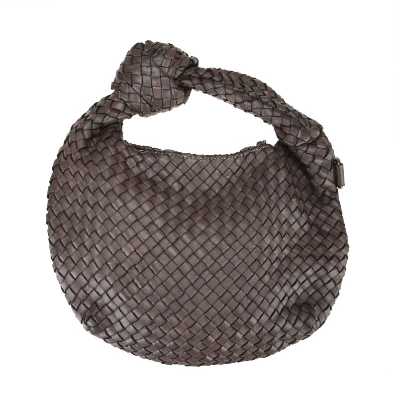 Woven leather bag with knot