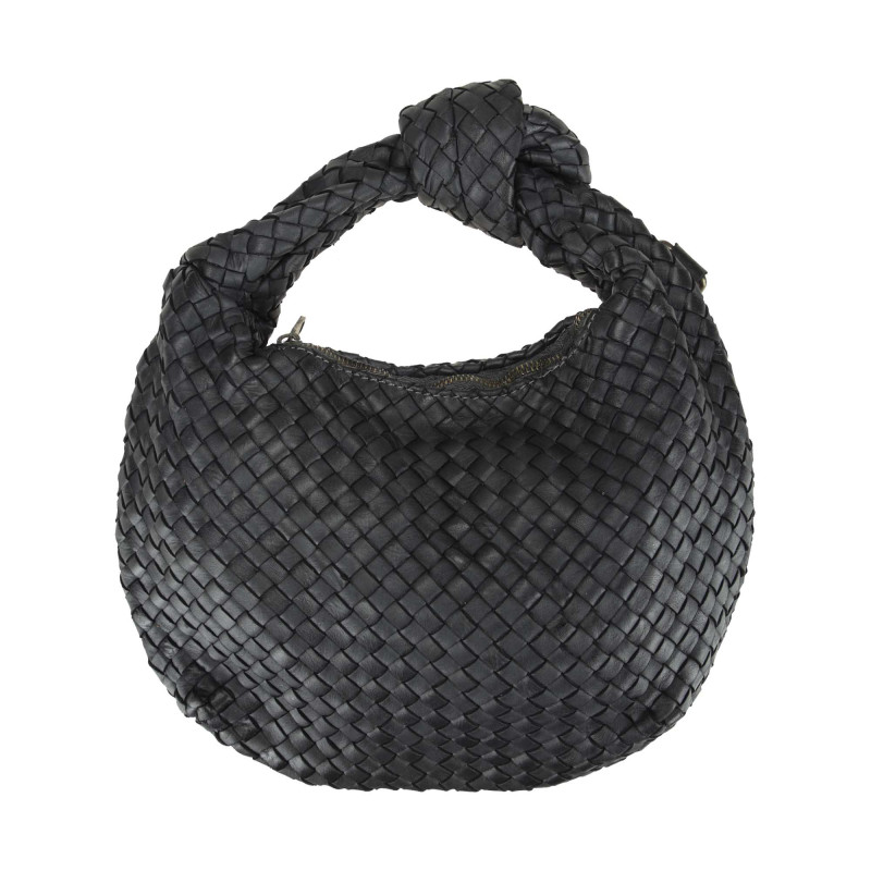 Woven leather bag with knot