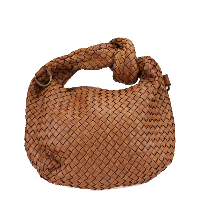 Woven leather bag with knot