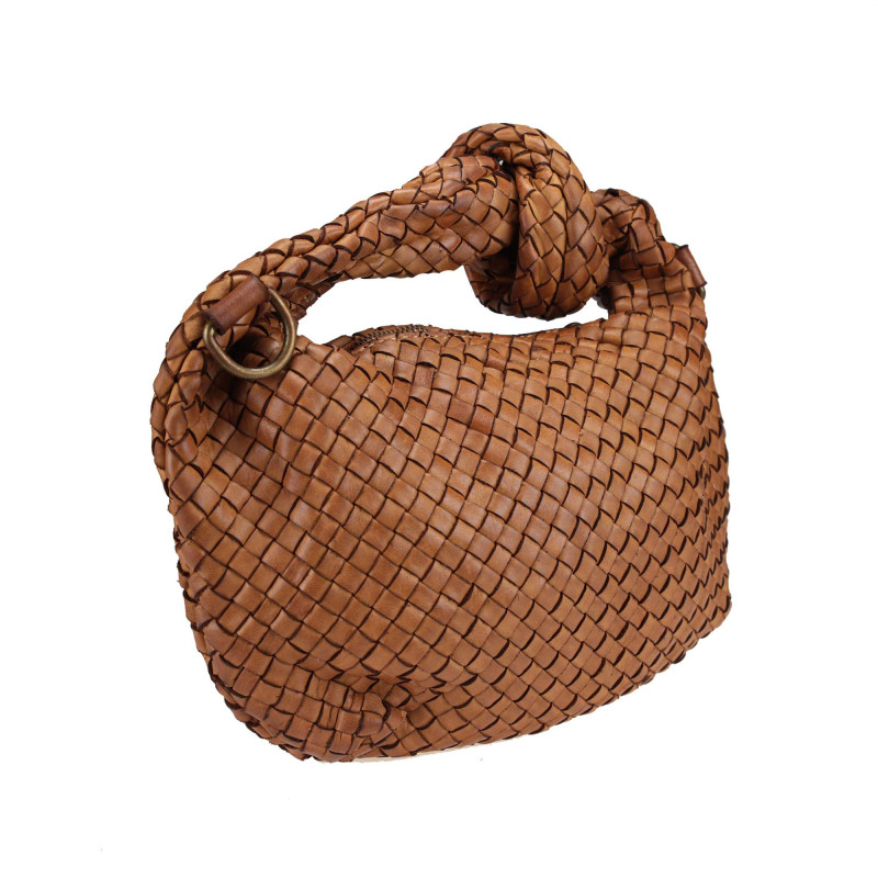 Woven leather bag with knot